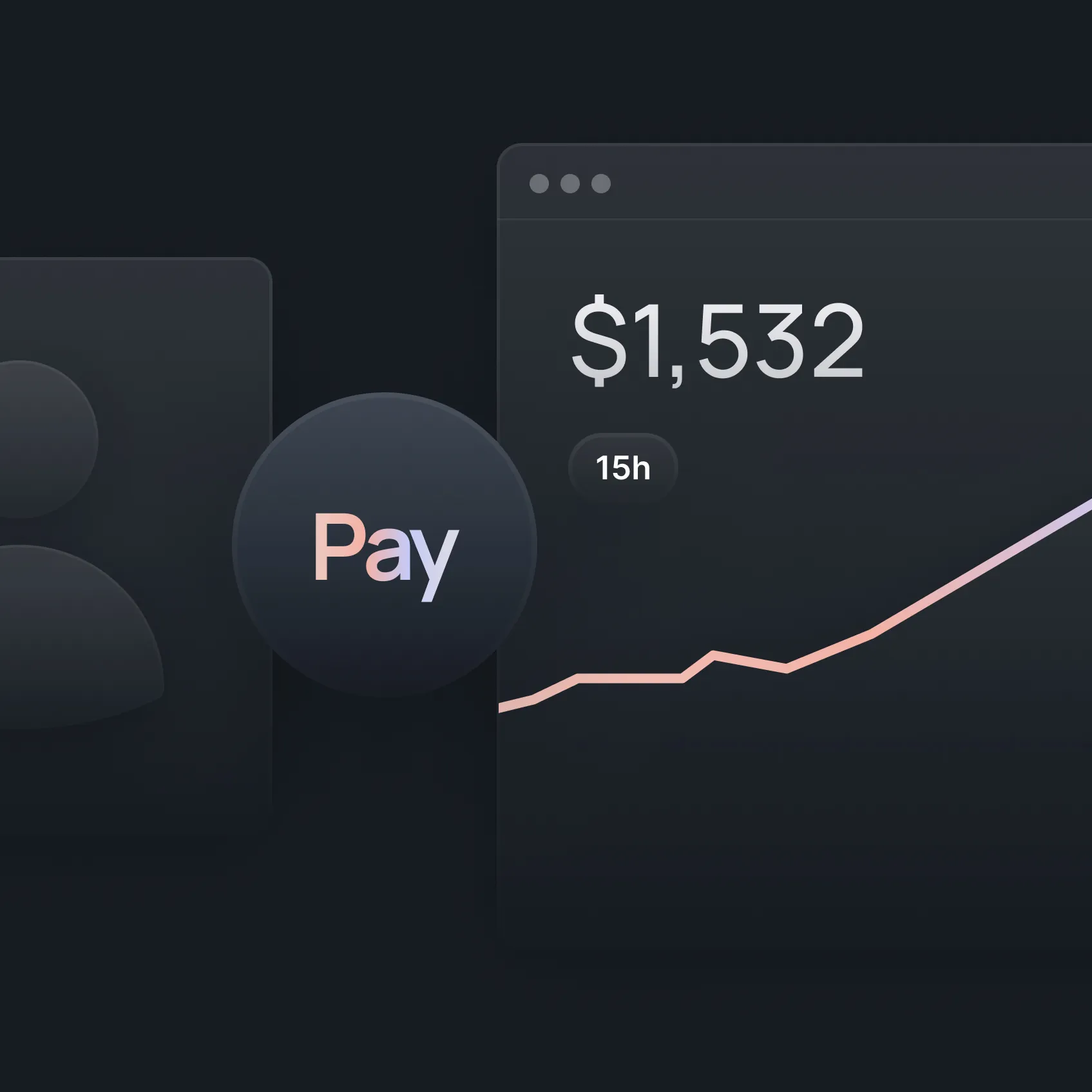 Payment card next to a rising revenue chart